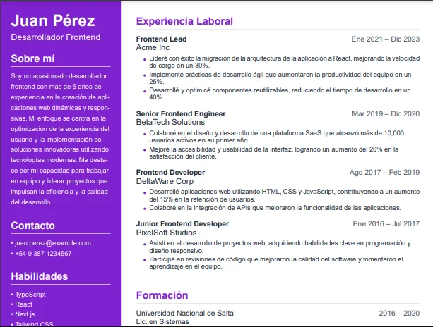 ejemplo de cv para administrativo